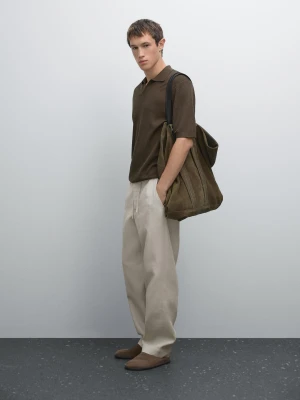 Koszulka Polo Z Merceryzowanej Bawełny Z Krótkim Rękawem - Norkowy - - Massimo Dutti - Mężczyzna