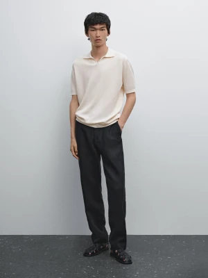 Koszulka Polo Z Merceryzowanej Bawełny Z Krótkim Rękawem - Surowy - - Massimo Dutti - Mężczyzna