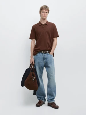Koszulka Polo Z Mieszanki Bawełny O Drobnej Fakturze - Dachówkowy Brąz - - Massimo Dutti - Mężczyzna