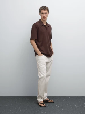 Koszulka Polo Z Mieszanki Bawełny O Kroju Slim - Bordowy - - Massimo Dutti - Mężczyzna