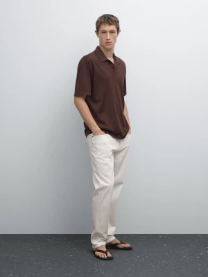 Koszulka Polo Z Mieszanki Bawełny O Kroju Slim - Bordowy - - Massimo Dutti - Mężczyzna