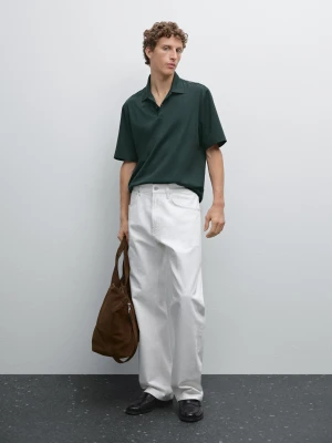 Koszulka Polo Z Mieszanki Bawełny O Kroju Slim - Butelkowy - - Massimo Dutti - Mężczyzna