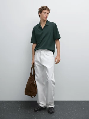 Koszulka Polo Z Mieszanki Bawełny O Kroju Slim - Butelkowy - - Massimo Dutti - Mężczyzna
