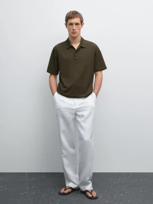 Koszulka Polo Z Mieszanki Bawełny O Kroju Slim - Jasnoopal - - Massimo Dutti - Mężczyzna