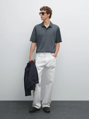 Koszulka Polo Z Mieszanki Bawełny O Kroju Slim - Ołowiany - - Massimo Dutti - Mężczyzna