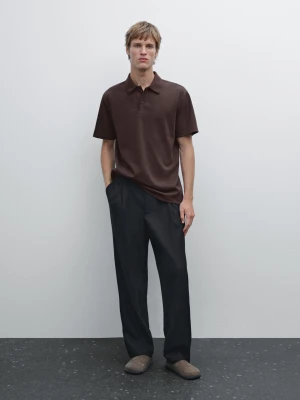 Koszulka Polo Z Mieszanki Bawełny Z Krótkim Rękawem - Bordowy - - Massimo Dutti - Mężczyzna