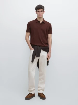 Koszulka Polo Z Mieszanki Bawełny Z Krótkim Rękawem - Bordowy - - Massimo Dutti - Mężczyzna