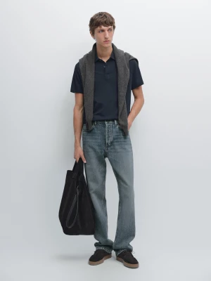 Koszulka Polo Z Mieszanki Bawełny Z Krótkim Rękawem - Niebieski - - Massimo Dutti - Mężczyzna
