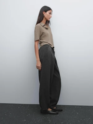 Koszulka Polo Z Mieszanki Bawełny Z Krótkim Rękawem - Opalony - - Massimo Dutti - Kobieta