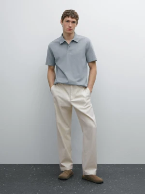 Koszulka Polo Z Mieszanki Bawełny Z Krótkim Rękawem - Sprany Błękit - - Massimo Dutti - Mężczyzna