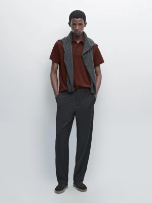 Koszulka Polo Z Mieszanki Bawełny Z Krótkim Rękawem - Terakota - - Massimo Dutti - Mężczyzna