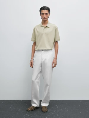 Koszulka Polo Z Mieszanki Bawełny Z Zatrzaskami - Jasnozielony - - Massimo Dutti - Mężczyzna