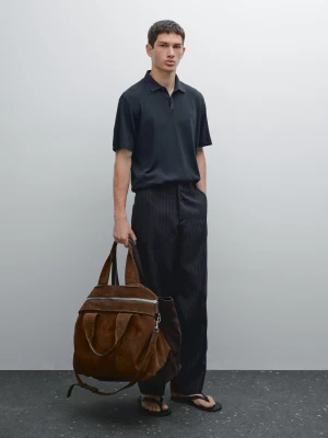 Koszulka Polo Z Mieszanki Lnu Z Krótkim Rękawem - Niebieski - - Massimo Dutti - Mężczyzna