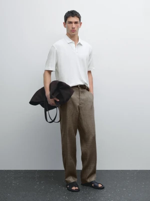 Koszulka Polo Z Mieszanki Lnu Z Krótkim Rękawem - Surowy - - Massimo Dutti - Mężczyzna