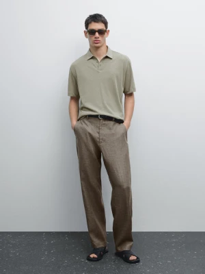 Koszulka Polo Z Mieszanki Lnu Z Krótkim Rękawem - Zielony Wodnisty - - Massimo Dutti - Mężczyzna