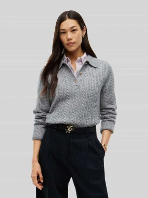 Koszulka polo z mieszanki wełny z dodatkiem jedwabiu Tommy Hilfiger Ciemnoszary