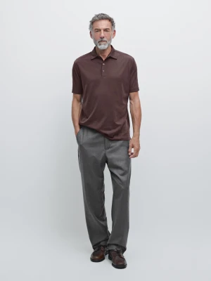 Koszulka Polo Z Mieszanki Wełny Z Krótkim Rękawem - Bordowy - - Massimo Dutti - Mężczyzna