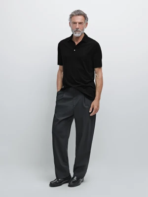 Koszulka Polo Z Mieszanki Wełny Z Krótkim Rękawem - Czarny - - Massimo Dutti - Mężczyzna