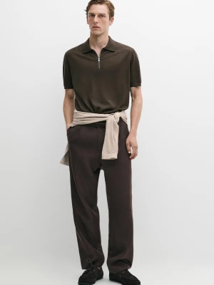 Koszulka Polo Z Mieszanki Wełny Z Suwakiem - Ciemny Khaki - Massimo Dutti - Male