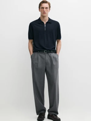 Koszulka Polo Z Mieszanki Wełny Z Suwakiem - Granatowy - Massimo Dutti - Male