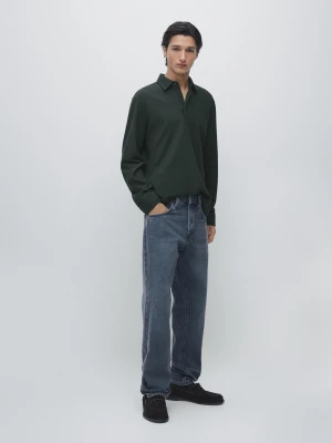 Koszulka Polo Z Piki Z Fakturą Z Długim Rękawem - Butelkowy - - Massimo Dutti - Mężczyzna