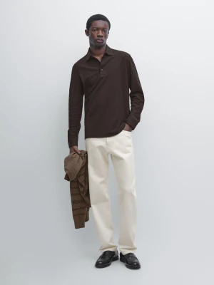 Koszulka Polo Z Piki Z Fakturą Z Długim Rękawem - Czekoladowy - - Massimo Dutti - Mężczyzna