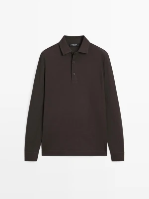 Koszulka Polo Z Piki Z Fakturą Z Długim Rękawem - Czekoladowy - - Massimo Dutti - Mężczyzna