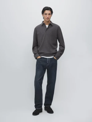 Koszulka Polo Z Piki Z Fakturą Z Długim Rękawem - Szary Melanżowy - - Massimo Dutti - Mężczyzna