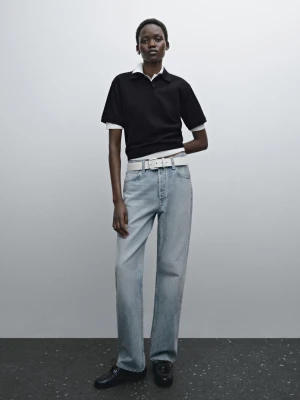Koszulka Polo Z Piki Z Merceryzowanej Bawełny - Granatowy - - Massimo Dutti - Kobieta