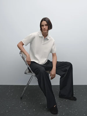 Koszulka Polo Z Piki Z Merceryzowanej Bawełny - Surowy - - Massimo Dutti - Kobieta