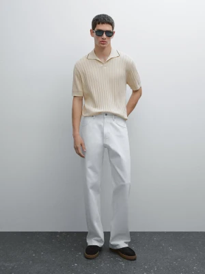 Koszulka Polo Z Prążkowanej Dzianiny - Beżowy - - Massimo Dutti - Mężczyzna