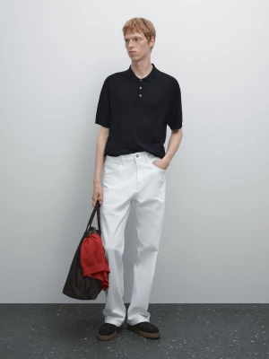 Koszulka Polo Z Prążkowanej Dzianiny - Czarny - - Massimo Dutti - Mężczyzna