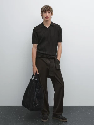 Koszulka Polo Z Prążkowanej Dzianiny - Czarny - - Massimo Dutti - Mężczyzna