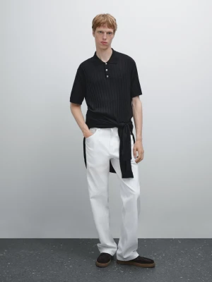 Koszulka Polo Z Prążkowanej Dzianiny - Czarny - - Massimo Dutti - Mężczyzna