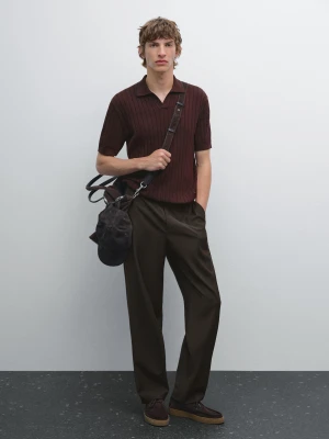 Koszulka Polo Z Prążkowanej Dzianiny - Czerwone Wino - - Massimo Dutti - Mężczyzna