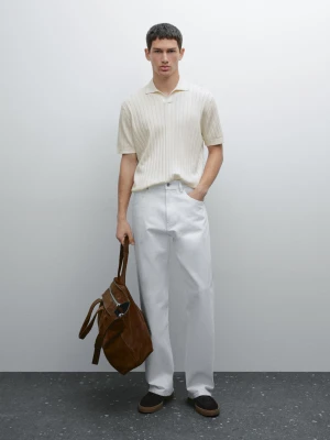 Koszulka Polo Z Prążkowanej Dzianiny - Surowy - - Massimo Dutti - Mężczyzna
