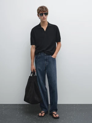 Koszulka Polo Z Żakardowej Dzianiny Z Krótkim Rękawem - Granatowy - - Massimo Dutti - Mężczyzna