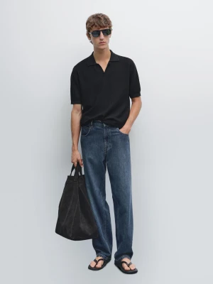 Koszulka Polo Z Żakardowej Dzianiny Z Krótkim Rękawem - Granatowy - - Massimo Dutti - Mężczyzna
