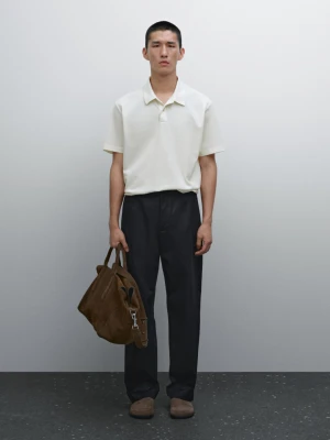 Koszulka Polo Ze 100% Bawełny O Drobnym Splocie Z Fakturą - Surowy - - Massimo Dutti - Mężczyzna