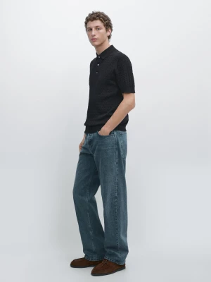 Koszulka Polo Ze 100% Bawełny O Splocie Warkoczowym - Granatowy - - Massimo Dutti - Mężczyzna