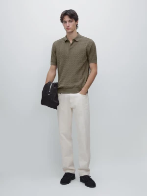 Koszulka Polo Ze 100% Bawełny O Splocie Warkoczowym - Khaki - - Massimo Dutti - Mężczyzna