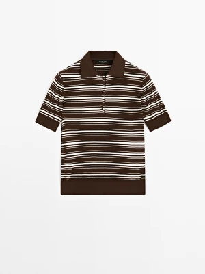 Koszulka Polo Ze 100% Bawełny W Paski - Brązowy - - Massimo Dutti - Kobieta