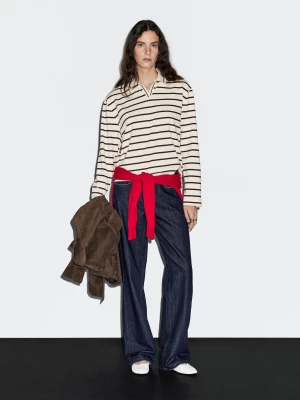 Koszulka Polo Ze 100% Bawełny W Paski - Surowy - - Massimo Dutti - Kobieta