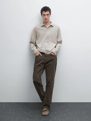 Koszulka Polo Ze 100% Bawełny Z Efektem Zużycia - Sprany Błękit - - Massimo Dutti - Mężczyzna