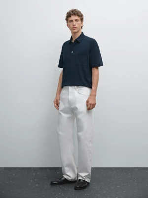 Koszulka Polo Ze 100% Bawełnianej Piki Z Fakturą - Indygo - - Massimo Dutti - Mężczyzna