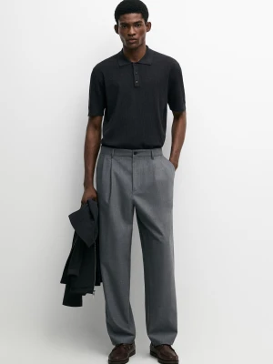 Koszulka Polo Ze 100% Bawełny Z Kołnierzykiem Na Guziki - Węglowy - Massimo Dutti - Male