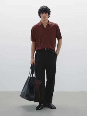 Koszulka Polo Ze 100% Bawełny Z Krótkim Rękawem - Bordowy - - Massimo Dutti - Mężczyzna