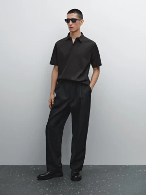 Koszulka Polo Ze 100% Bawełny Z Krótkim Rękawem - Ciemnopop. - - Massimo Dutti - Mężczyzna
