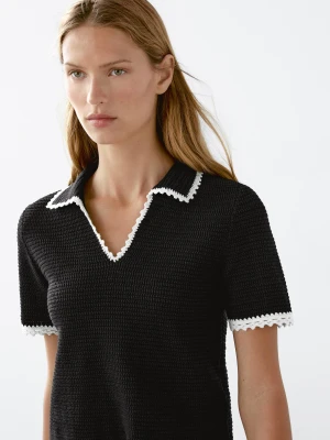 Koszulka Polo Ze 100% Bawełny Z Krótkim Rękawem - Czarny - - Massimo Dutti - Female