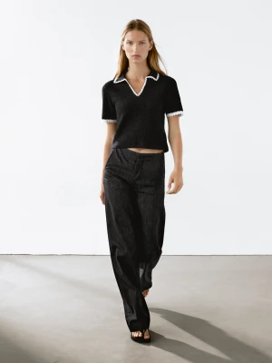 Koszulka Polo Ze 100% Bawełny Z Krótkim Rękawem - Czarny - - Massimo Dutti - Kobieta